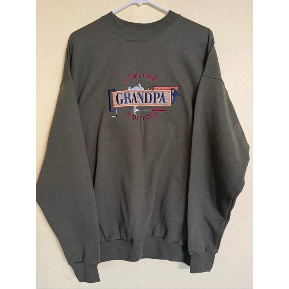 Vintage 90s Limited Edition "Grandpa" Crewneck Sweatshirt - Olive Green XL